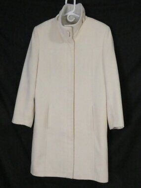 JESSICA Cream Stand Collar Mid-Length Dress Coat - Size 12